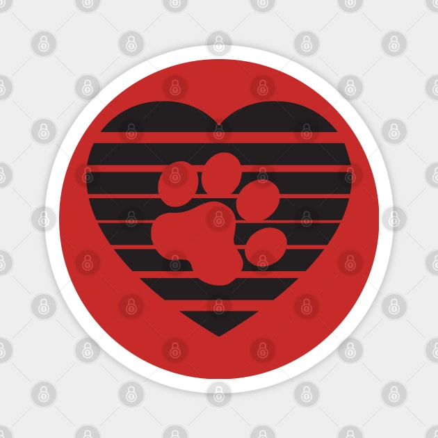 Cat Paw Heart Valentine - Black Magnet by skauff